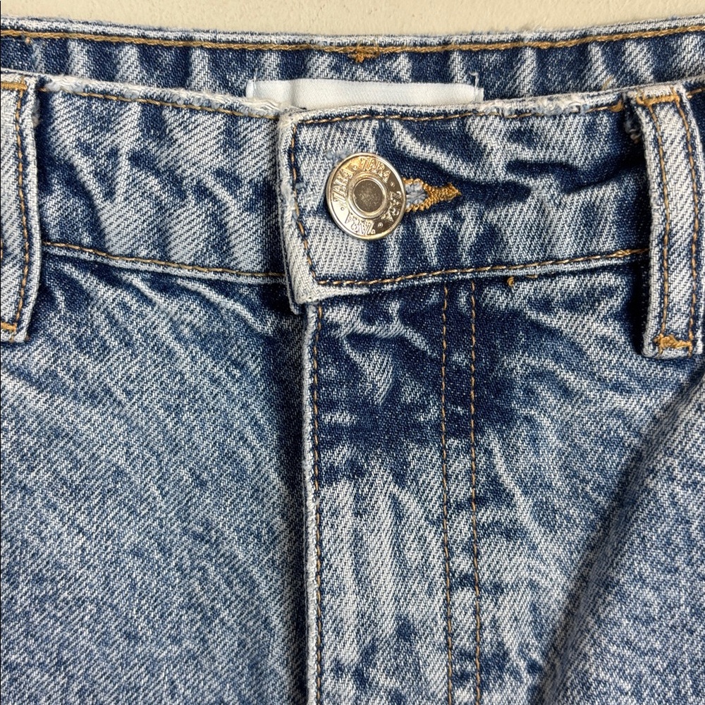 Zara Y2K acid wash Classic Blue Jean High waist Shorts women size 8 - Picture 2 of 5